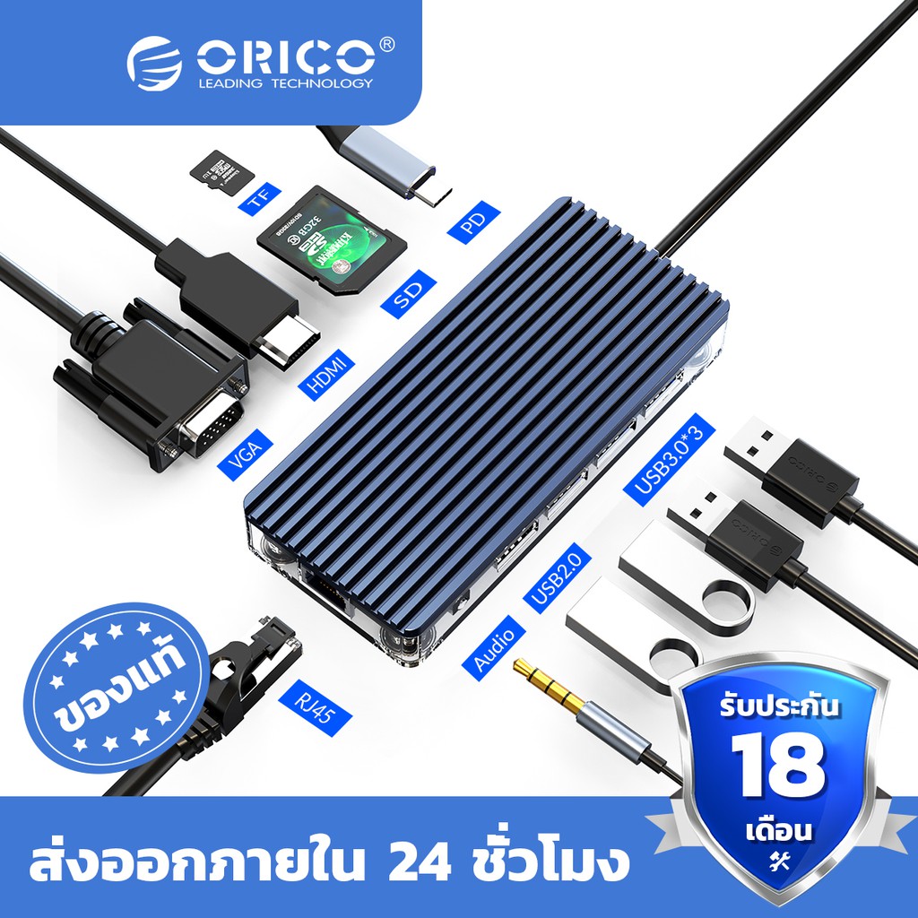 ORICO USB C HUB Dual Type C to Multi USB 3.0 HDMI TF/SD 60W PD Charging Adapter Thunderbolt 3 Dock USB Splitter - WB-11P #1