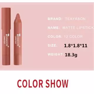 Teayason ลิปสติก เนื้อแมตต์กํามะหยี่ กันน้ํา 12 สี เซ็กซี่ สีแดง สีน้ําตาล สีนู้ด