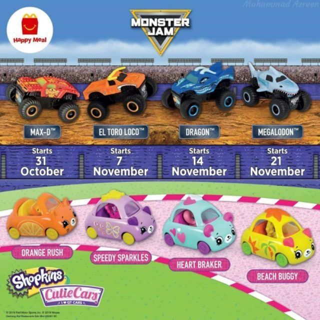 Mcdonalds Happy Meal Monster Jam & Shopkins Cutie Cars