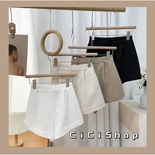 cicishop(261)กางเกงขาสั้นทรงเบสิค ตะหน้า สม็อคหลัง   ปลายขาพับทรงดีใส่ได้ตลอด