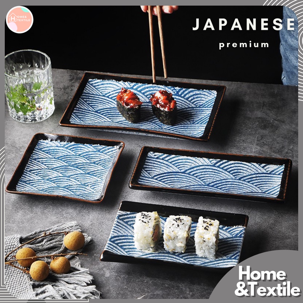 【Premium Japanese】จานเซรามิค จานสเต็ก ลายคลื่นสไตล์ญี่ปุ่น