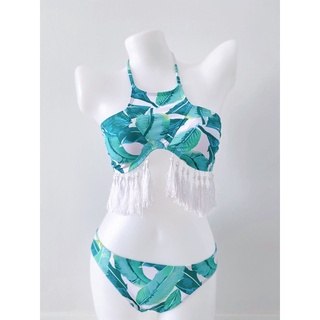 ชุดว่ายน้ำ บิกินี่ รุ่น High Neck Tassels Bikini-Tropical 🌴🌴