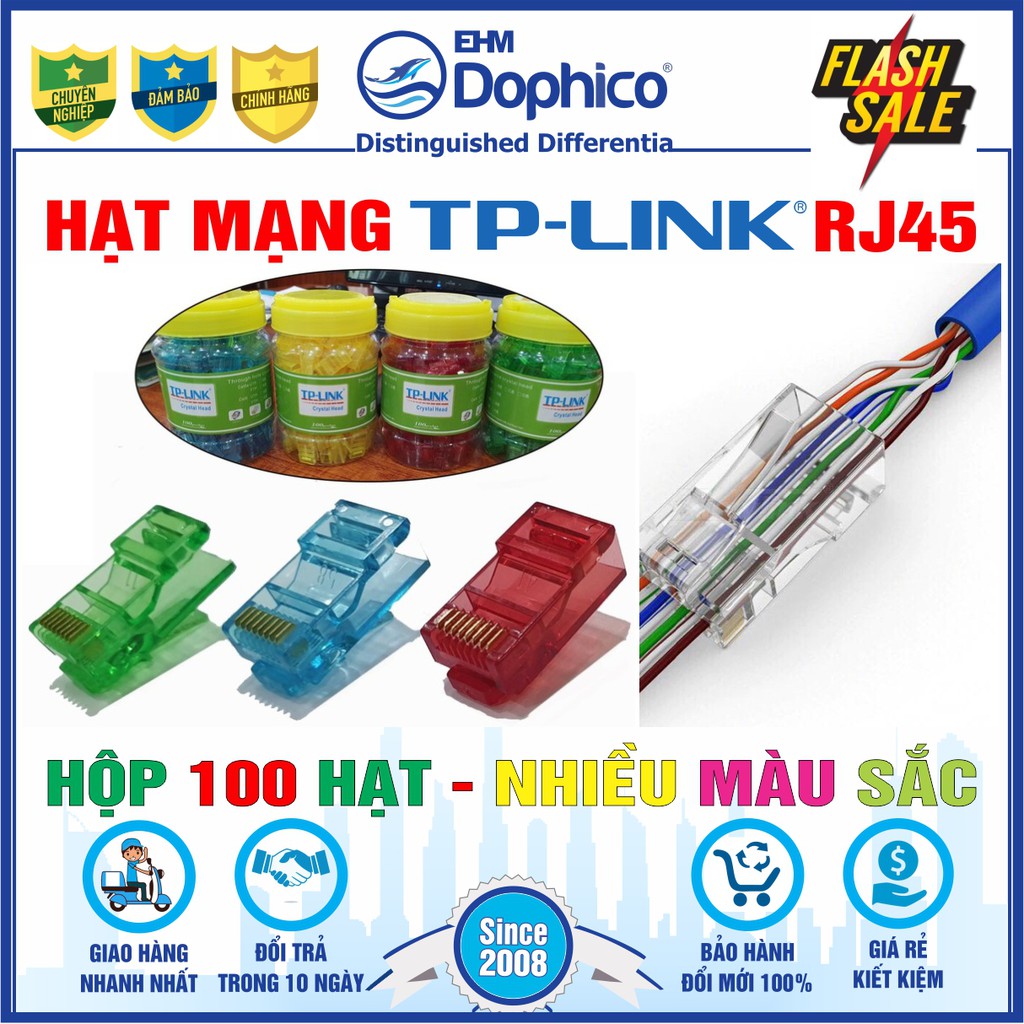 ลูกปัดเครือข่าย TP-Link RJ45 – หลากสี – 100 เม็ด/กล่อง – TP-Link ของแท้