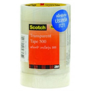 Scotch Transparent Taps 500  3M เทปใสสก็อตซ์ แกน 3 นิ้ว 24มม.x33ม. (6ม้วน/แพ็ค)