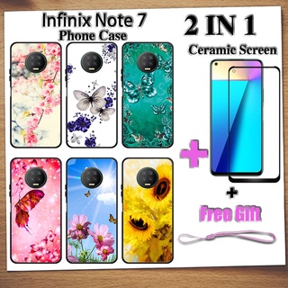 2 IN 1 Infinix Note 7 เคสโทรศัพท์ พร้อมกระจกนิรภัย เซรามิค ป้องกันหน้าจอ โค้ง ฟิล์มนิรภัย ผีเสื้อ