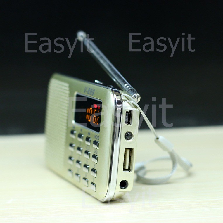 ลำโพงวิทยุFMพกพา  รุ่น V-899 สีทอง รองรับการใช้งาน Mp3 อ่านUSB อ่านMicro SD Cardได้