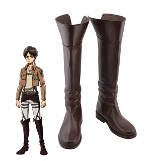 รองเท้าบูทยาวถึงเข่า คอสเพลย์ Attack on Titan Shingeki No Kyojin Eren Jaeger Ackerman