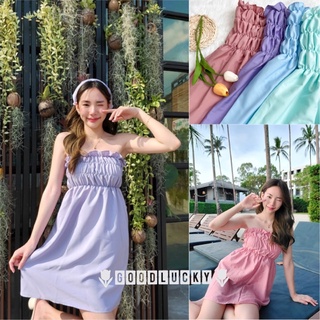 🌷GoodLucky🌷(70) มินิเดรส เดรสชมพู เดรสพาสเทล เดรสไปงาน เดรสไปคาเฟ่ เดรสสม็อค เดรสสั้น เดรสไปทะเล 🌈