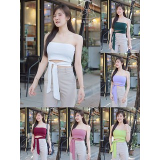 🧡LADY DAKA SHOP🧡 เกาะอก ผูกโบว์ที่เอว ผ้าร่องไฮโซ