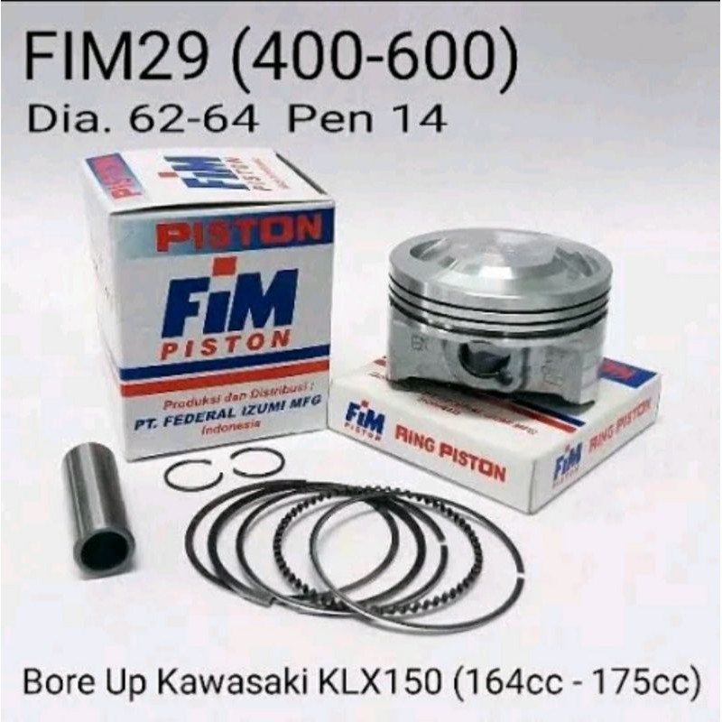 ลูกสูบ Seher Seker FIM KLX - 62- 63 - 63.5 - 64 mm - ปากกาพิน 14 - Os Ov 400 500 550 600- Izumi FIM2