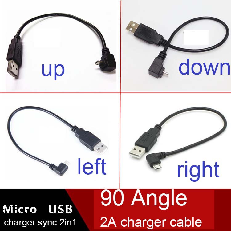 มุมขวาสั้น 24 ซม. 90 2A Micro USB Quick Charger ชาร์จ Sync Data Cable สายใหม่
