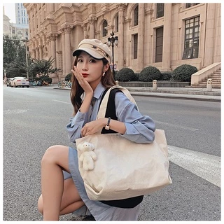 ส่งจาก🇹🇭 กระเป๋าสะพายไหล่ ผ้าลูกฟูก ใบใหญ่ ใส่ A4 ได้ วัดที่ปาก ยาว 20 นิ้ว