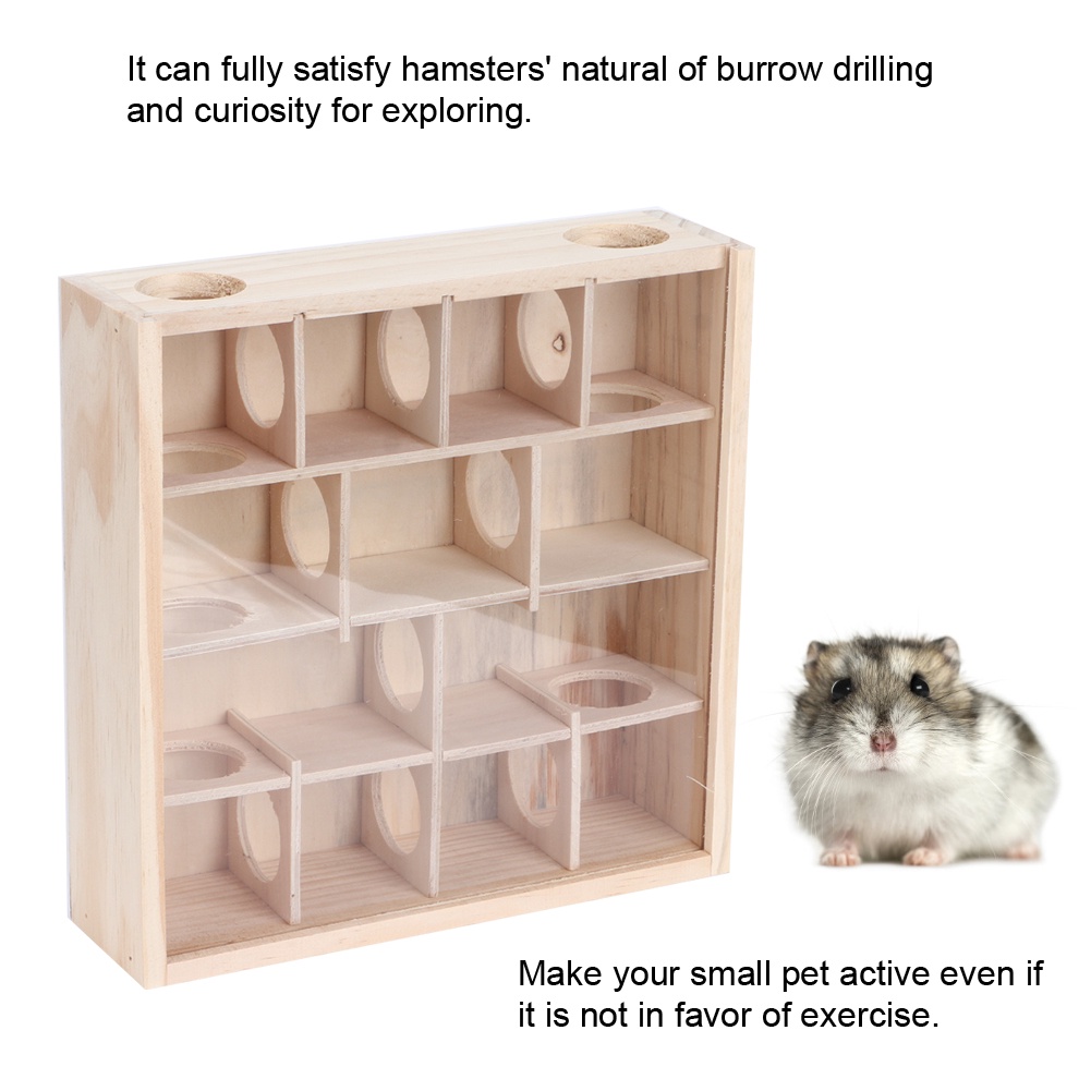 Hamster Maze Mouse Mice Natural Wood Interactive Intelligent Pet Toy with Acrylic Glass