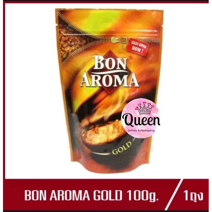 กาแฟสำเร็จรูป Bon Aroma Gold บอน อโรมา โกลด์ กาแฟสำเร็จรูป ชนิดฟรีซดราย แบบถุงเติม ซิปล็อค 100g.(1ถุง)