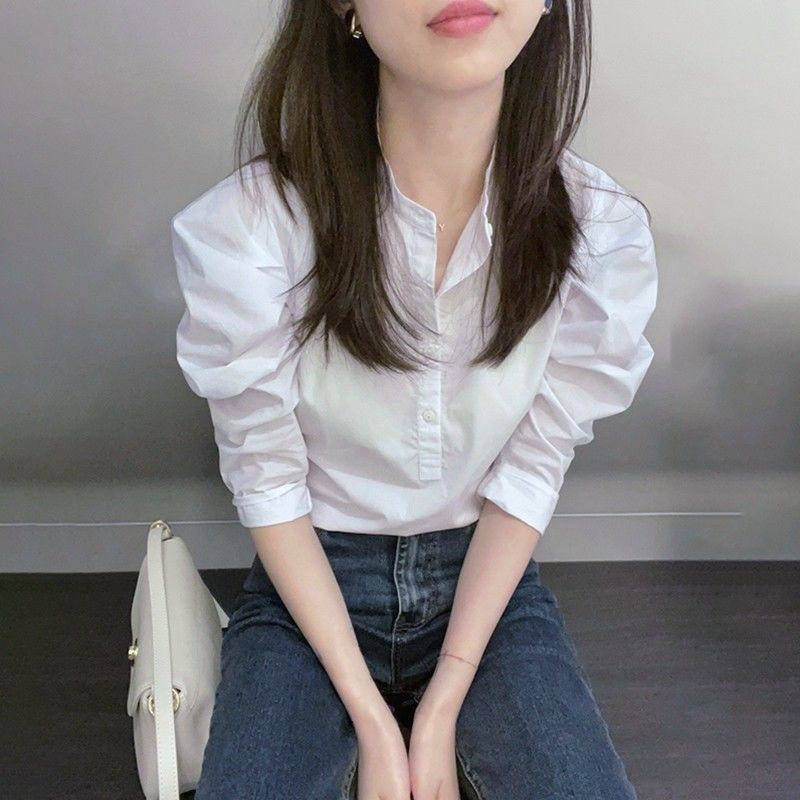 เสื้อเชิ้ต ผ้าฝ้ายแท้ ทรงหลวม สีขาว เข้ากับทุกการแต่งกาย แฟชั่นฤดูร้อน สไตล์เรโทร สําหรับผู้หญิง 2024