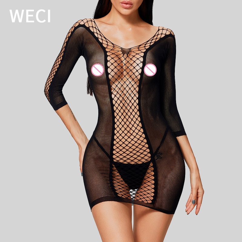 【พร้อมส่ง】Weci ชุดบอดี้สูทถุงน่องตาข่ายเซ็กซี่สําหรับผู้หญิง