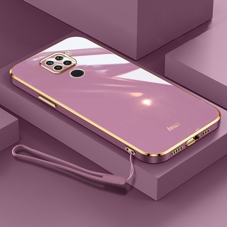 Xiaomi Redmi Note 9 9S 9 Pro Max Note 8 Pro เคลือบเงา สี่เหลี่ยม ซิลิโคน เคส TPU นิ่ม เคสสายคล้องคอ