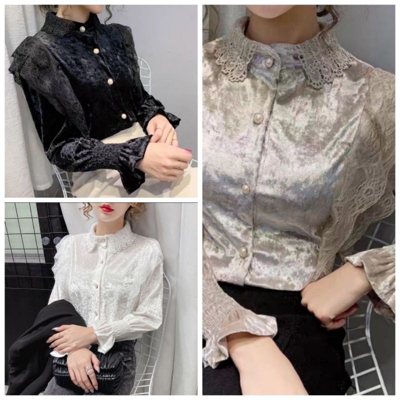 นําเข้า MARINA VELVET BLOUSE TOP WS5181