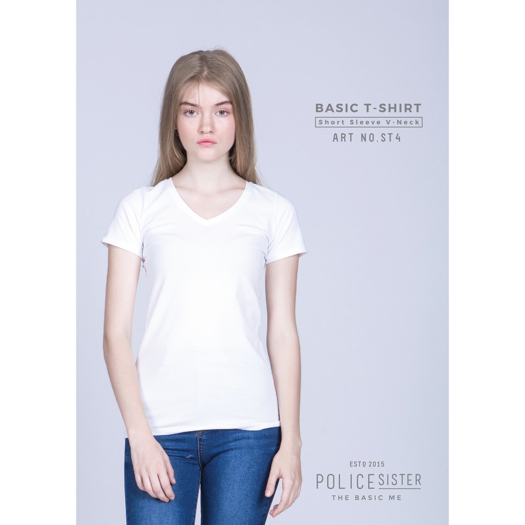 Police Sister เสื้อแขนสั้น คอวี  (ขาว ดำ เทา)  SB4