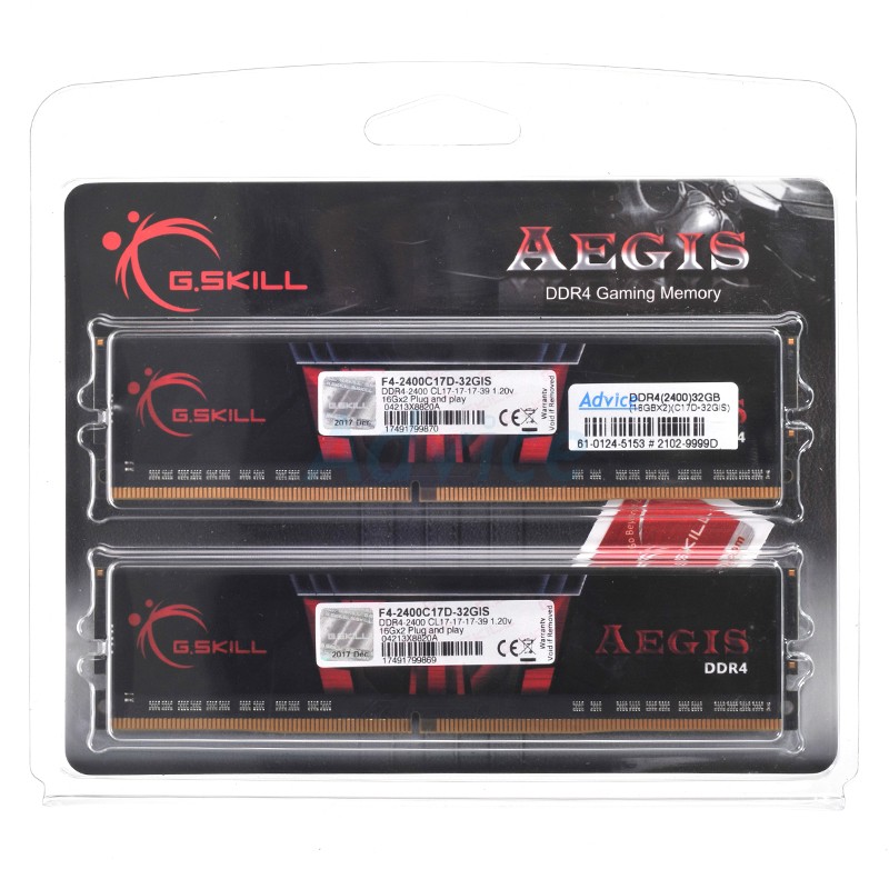 RAM DDR4(2400) 32GB (16GBX2) G.SKILL (C17D-32GIS) Aegis