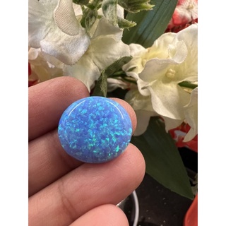 Blue opal 18x20mm oval shape พลอย โอปอล สังเคราะห์!!! BLUE Fire Stripe OPAL  หลังเบี้ย