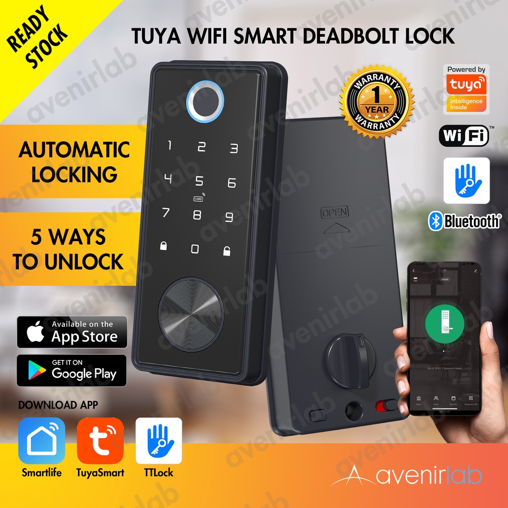 Tuya WiFi / TTLock Bluetooth Smart Deadbolt ล็อคประตูอัจฉริยะอัตโนมัติพร้อมปลดล็อคล็อคอัตโนมัติ ไม่ต