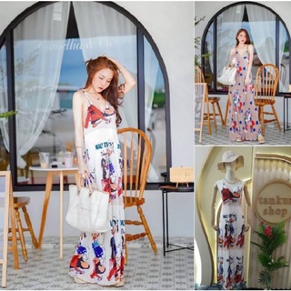 งานป้ายTankun-shop Maxi dress ระบายสายเดี่ยว