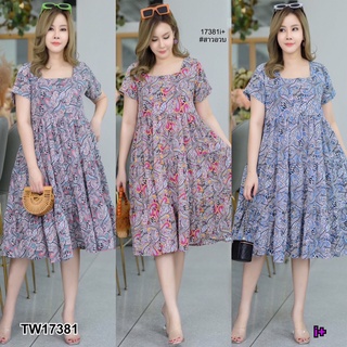 TwinsShopVip💗พร้อมส่ง TW17381 เดรส #สาวอวบ พิมลายดอกไม้แขนสั้น