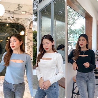 เสื้อไหมพรมผ้าไม่หนา ใส่สบาย ดีเทลเว้าช่วงอก