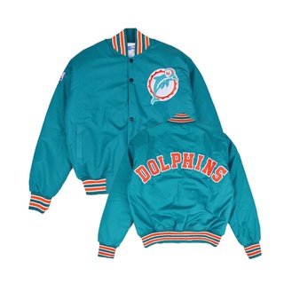 เสื้อแจ็กเก็ต MIAMI DOLPHINS CHALKLINE AQUA MIAMI FLORIDA AMERICAN FOOTBALL NFL VINTAGE