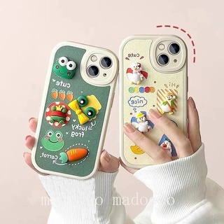 For iPhone 15 14 13 12 11 Pro Xs max 6 6S 7 8 Plus X XR Cute Cartoon 3D Doll Duck The Frog Prince Fine Hole Airbag Shockproof Soft Phone Case Cover XPN 07