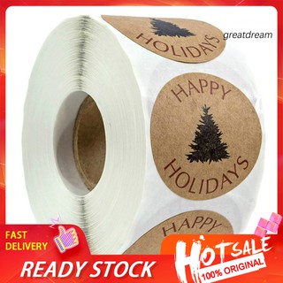 ❀Gcf❀สติกเกอร์ป้ายแท็ก ลาย Happy Holidays Tree สําหรับตกแต่งต้นคริสต์มาส 500 ชิ้น