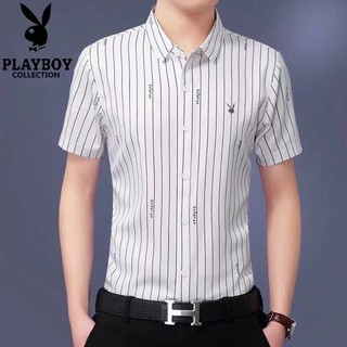 ส่งด่วน‼️PLAYBOY เสื้อเชิ้ตแขนสั้น ผู้ชาย พิมพ์ลาย ปักโลโก้