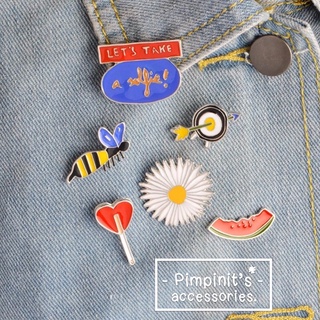 🇹🇭 พร้อมส่ง : 🌼🐝🍉 เข็มกลัดเซ็ทดอกไม้,ผึ้ง,แตงโมและธนู | Flower, Bee,Watermelon &amp; Bow Enamel Brooch Pin Set.