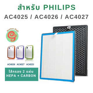 แผ่นกรอง เครื่องฟอกอากาศ สำหรับ Philips รุ่น AC4025, AC4026 และ AC4027 พร้อมแผ่นกรองกลิ่น ใช้เปลี่ยนไส้กรองฟิลิปส์