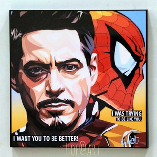 Iron man + Spider man ไอรอนแมน สไปเดอร์แมน รูปภาพ​ติด​ผนัง​ pop art Marvel กรอบรูป แต่งบ้าน ของขวัญ