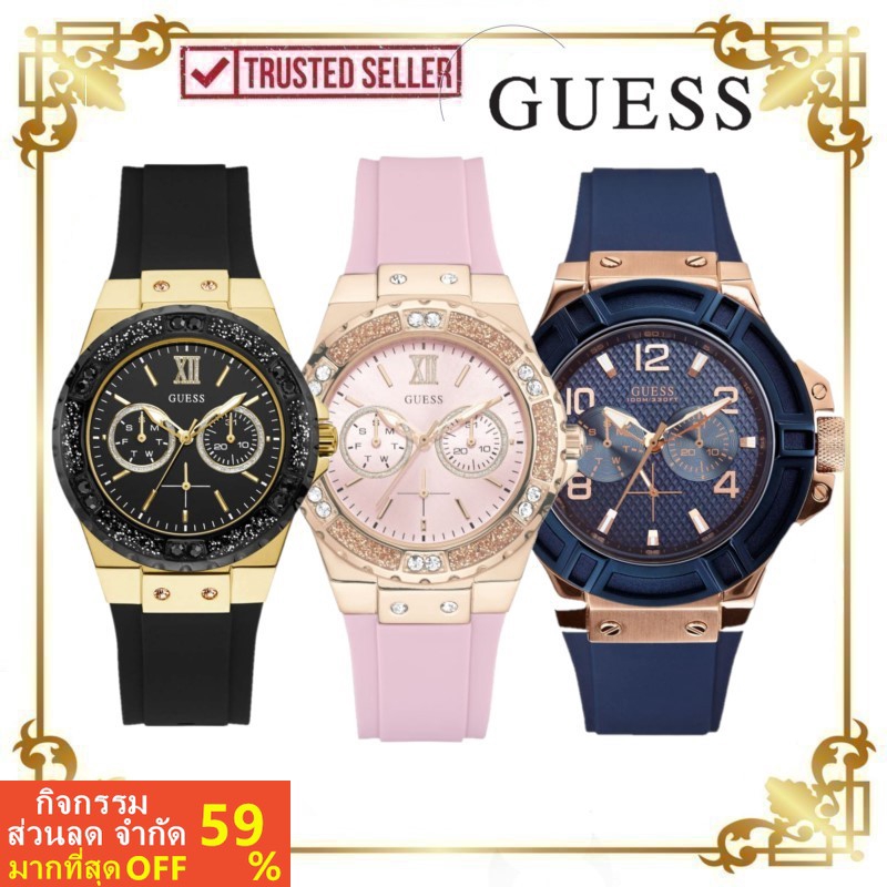 [100% ต้นฉบับและพร้อมสต็อก] Guess หรูหราโครโนกราฟผู้ชายผู้หญิงนาฬิกาแยม Tangan Lelaki ผู้หญิง W1053L