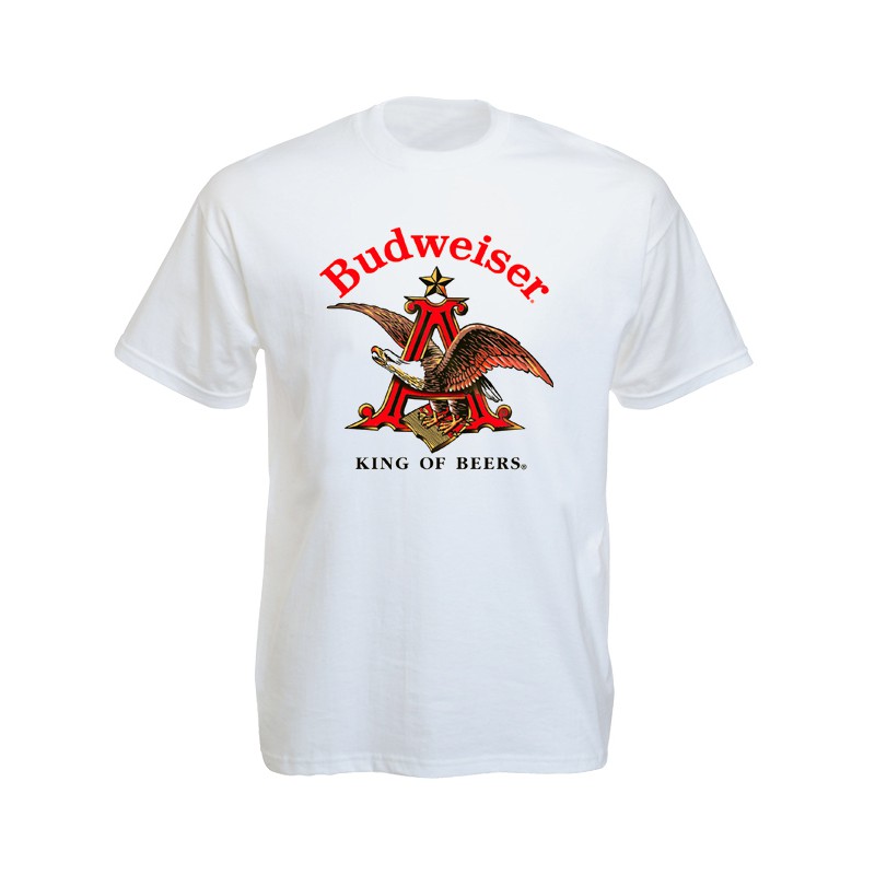 เสื้อยืดราสต้าTee-Shirt Budweiser Beer Logo เสื้อยืดคอกลมสีขาว/สีดำสกรีนลายโลโก้เบียร์ Budweiser Whi