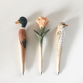 mininature wooden pen ปากกาไม้รูปสัตว์และดอกไม้