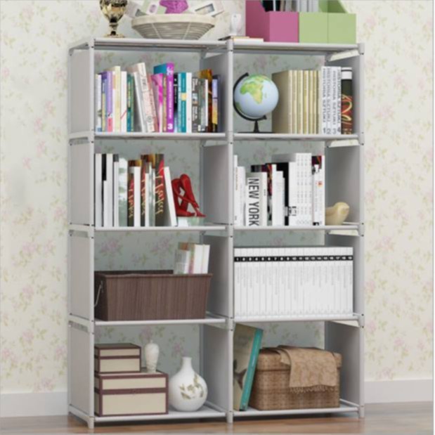 Hs ชั้นวางของ ชั้นวางหนังสือโครงเหล็กแข็งแรงผ้ากันน้ำ สีเทา ขนาด 5 ชั้น 8 ช่อง รุ่น R13 3029