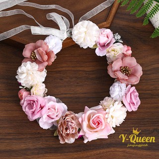 Artificial Flowers Cloth Rose Garland Handmade Bride Headdress Beach Photo Holiday Hair Band Suitable Fairy Girls Decor