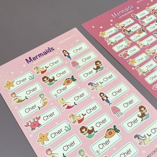 สติ๊กเกอร์ชื่อ กันน้ำ ลาย MERMAIDS ( Name Sticker 4 sheet / set )