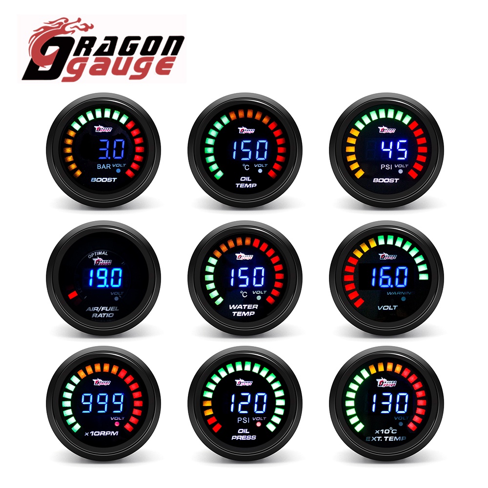 มังกร GAUGE 52 มม.LED Digital Tachometer โวลต์มิเตอร์ Boost Gauge Air-Feel Ratio อุณหภูมิน้ําน้ํามันอุณหภูมิน้ํามันกด EGT Gauge พร้อมโวลต์มิเตอร์ฟังก์ชั่น 623