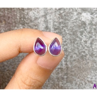 ต่างหูเงินแท้92.5% พลอยอเมทิส Amethyst Earring Stud