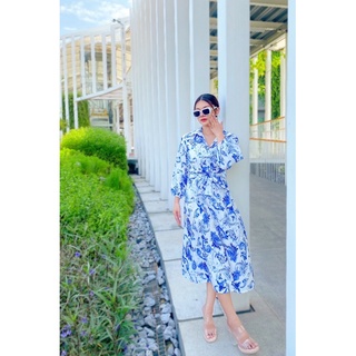 bluejay)Vintage  Zazara (blue) แมกซี่กราฟฟิกน้ำเงินป้าย YPY