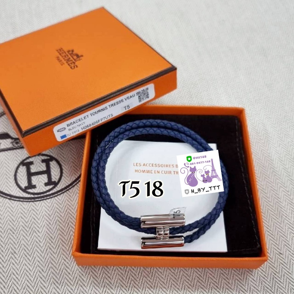 Hermes Men BRACELET Tournist DoubleTour in Black Navy กำไลหนัง ถัก ...