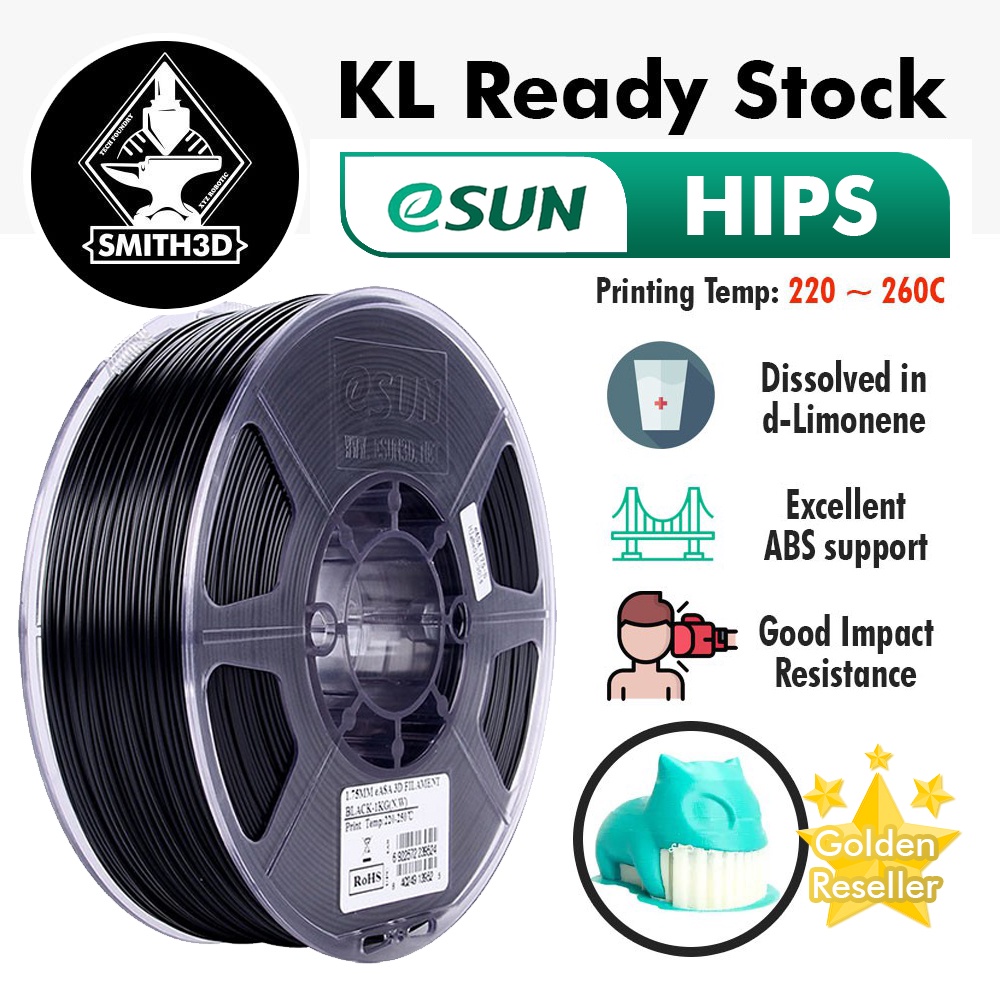 ESUN HIPS เส้นใย 1.75 มม. สีดํา 1 กก. ABS รองรับความต้านทานแรงกระแทก