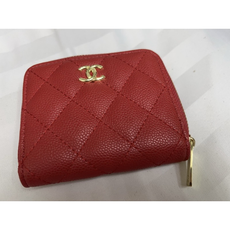 กระเป๋าเงินใบสั้น กระเป๋าสตางค์ Chanel สีแดง