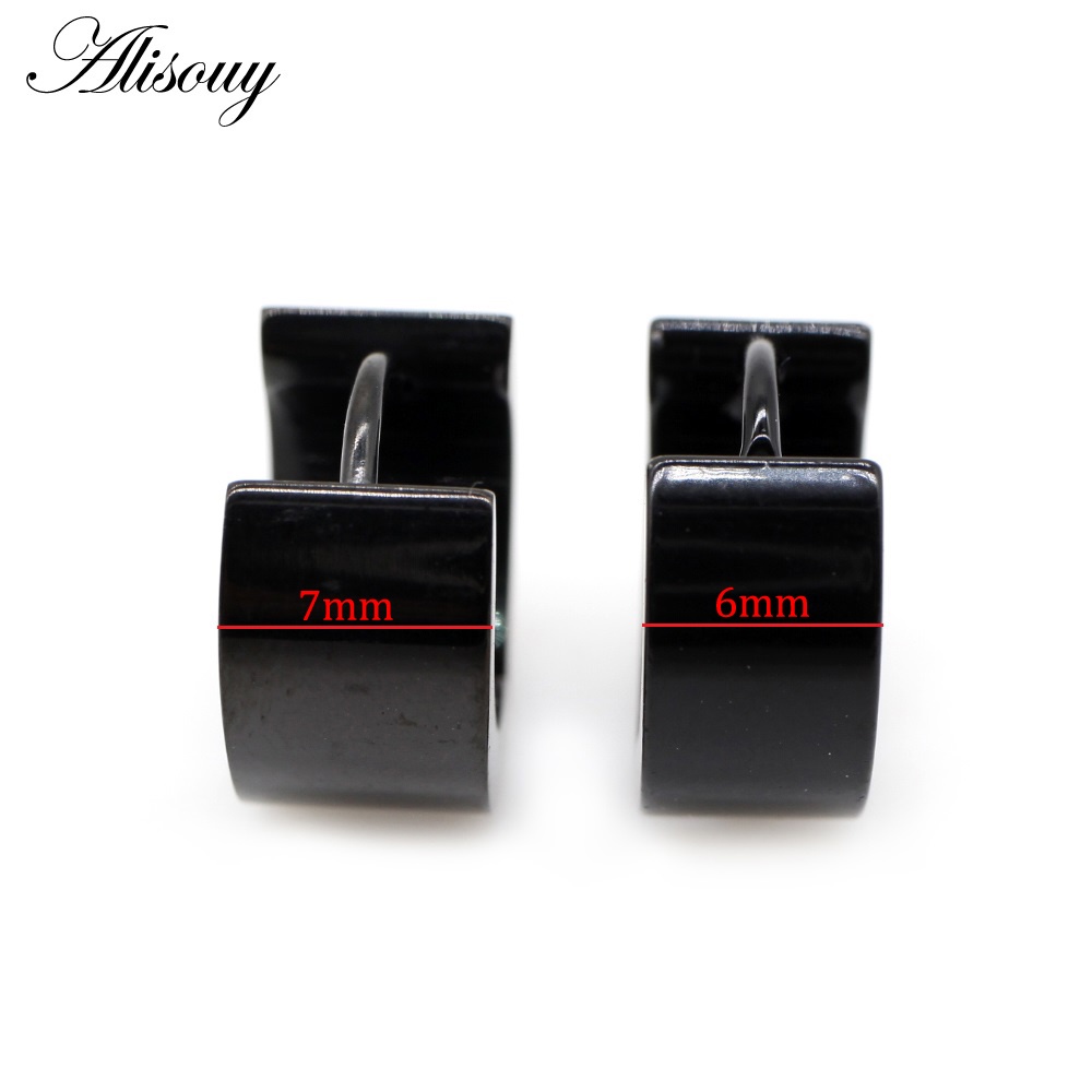 Alisouy ต่างหูห่วง สเตนเลส สีดํา กว้าง 5 มม. 6 มม. 7 มม. 9 มม. สไตล์พังก์ โกธิค เครื่องประดับ สําหรับผู้ชาย ผู้หญิง ทุกเพศ 2 ชิ้น