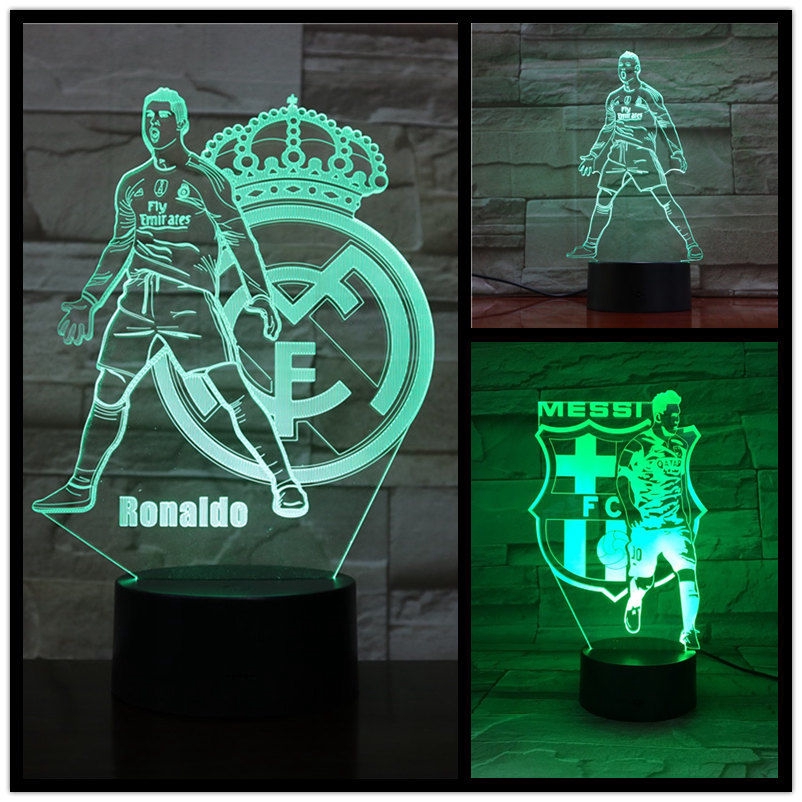 Messi Cristiano 3D Night Light Serie A La Liga โคมไฟสโมสรฟุตบอลเปลี่ยนสีไฟข้างเตียงสําหรับแฟนฟุตบอล